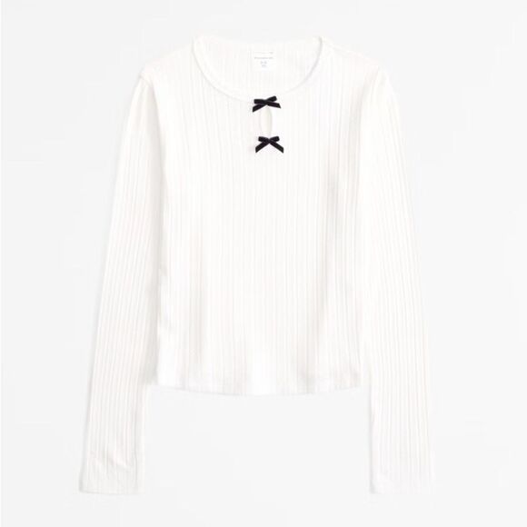 Abercrombie Girls long-sleeve pointelle bow tee - Picture 1 of 6
